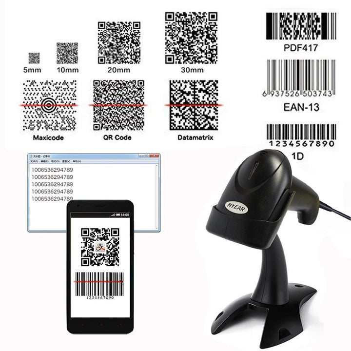NYEAR Handheld verdrahteter USB-Barcode-Scanner, 1D und 2D Handheld Inventar Barcode-Leser mit autom