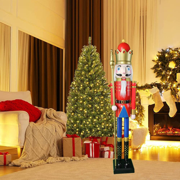 CDL 120cm hoch lebensgross gross rot Weihnachtsdekoration Holz Nussknacker König auf Ständer hält go