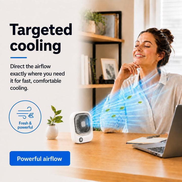 Silvergear® Tragbarer Tischventilator | USB-C Aufladung | 3 Geschwindigkeiten | 600 mAh Akku | Für B