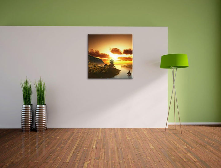 Chinesisches Haus am See, Format: 70x70 auf Leinwand, XXL riesige Bilder fertig gerahmt mit Keilrahm
