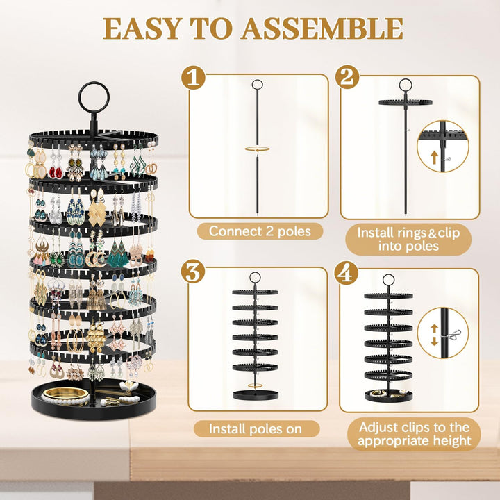 6-Tier-drehender Ohrring-Halter-Organizer-Ständer-justierbarer Kunststoff-Display-Baum mit Metalltab