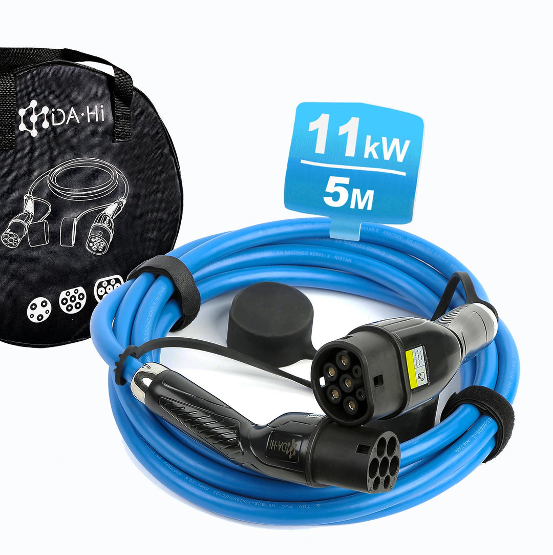 DA Hi Typ 2 EV Ladekabel für Elektroauto u. PHEV, 11KW 16A 3-Phase 5M, TÜV certifiziert schwarz/Blau