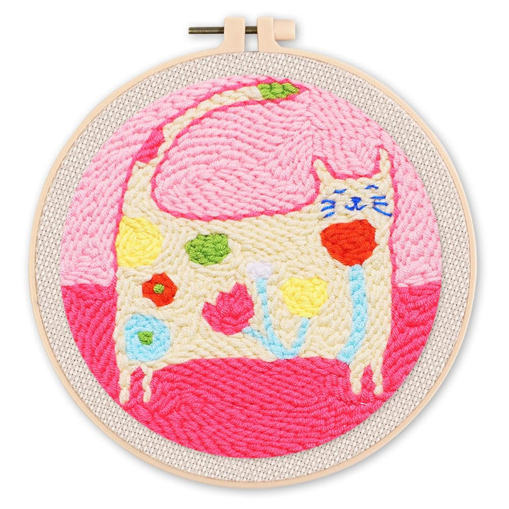 Figured'Art Punch Needle Set für Erwachsene - Stickerei, ideal für Anfänger - Blumenkatze - 20x20cm