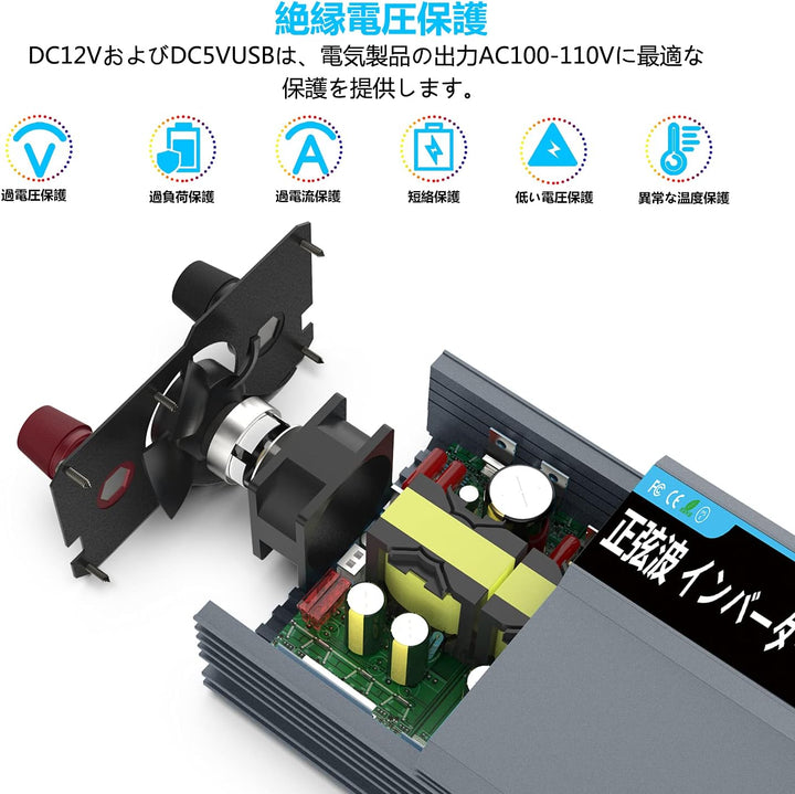 1000W/2000W Spannungswandler 12v auf 230v Reiner Sinus Wechselrichter Auto Power Inverter Konverter