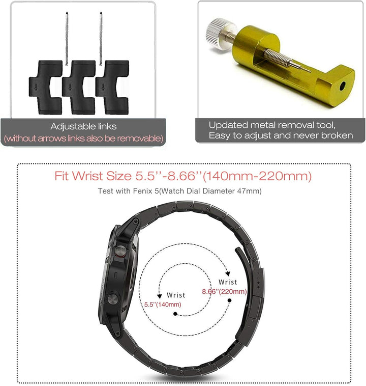 YOOSIDE Titan Stahl Armband für Fenix 7/ EPIX 2/ Fenix 6 / Fenix 5, QuickFit 22mm Verstellbares Meta