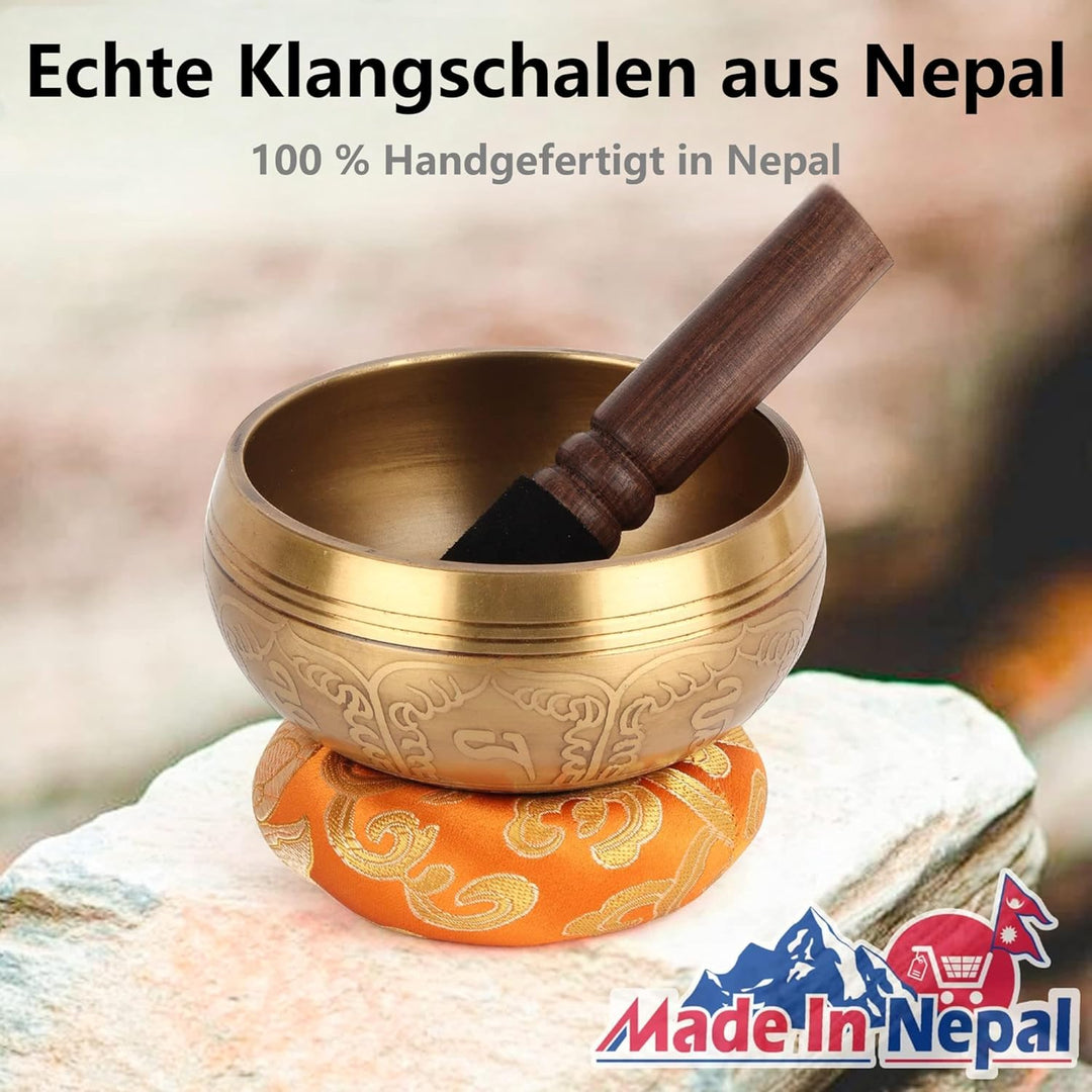 Tibetisches Klangschalen-Set – 100% handgehämmert in Nepal Klangschale für Meditation, Yoga, Chakra,