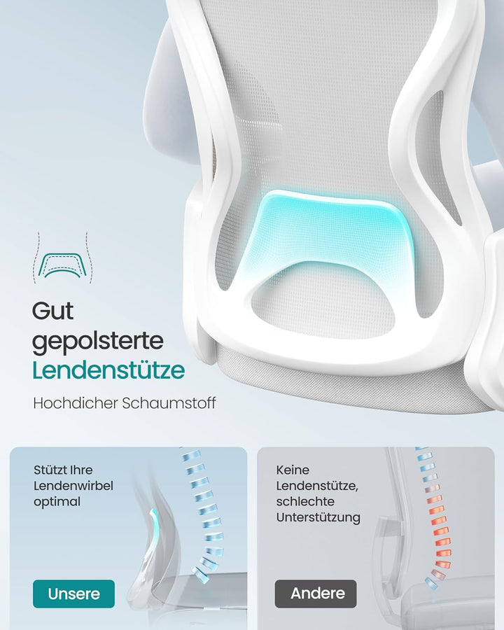 SONGMICS Bürostuhl ergonomisch, Drehstuhl mit Netzgewebe, Schreibtischstuhl mit Lendenstütze, Wippfu