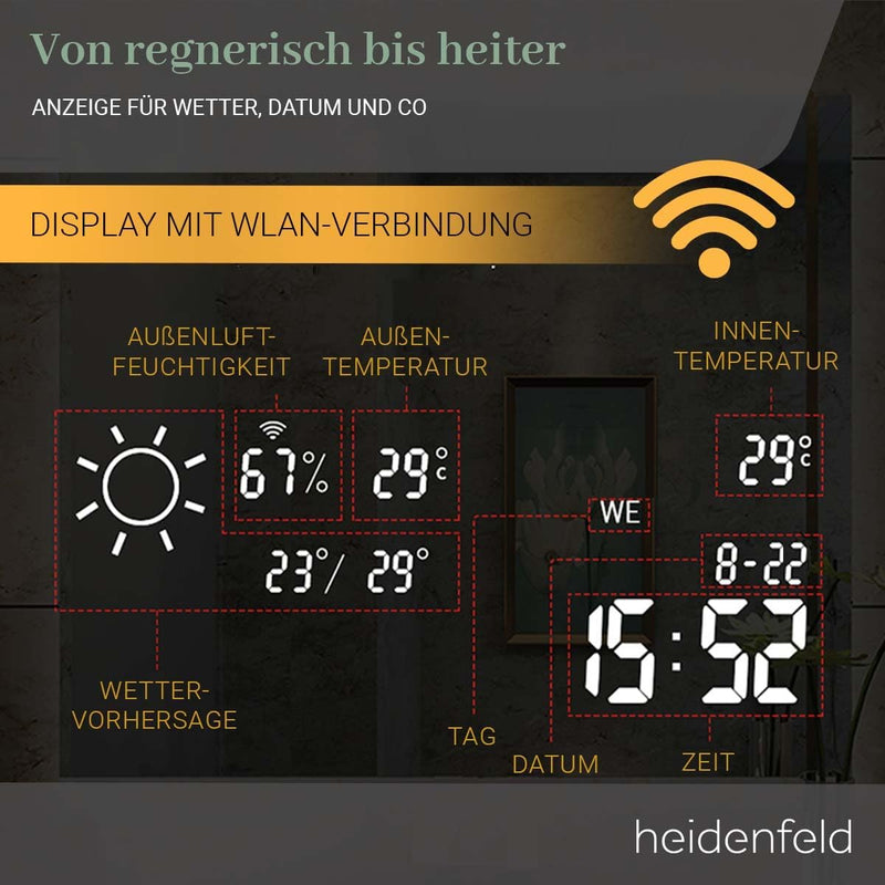 Heidenfeld Spiegel Infrarotheizung HF-HS200 mit Touchpanel | 𝟭𝟬 𝐉𝐀𝐇𝐑𝐄 𝐆𝐀𝐑𝐀𝐍𝐓𝐈𝐄 - 200 Watt - 60 x 60