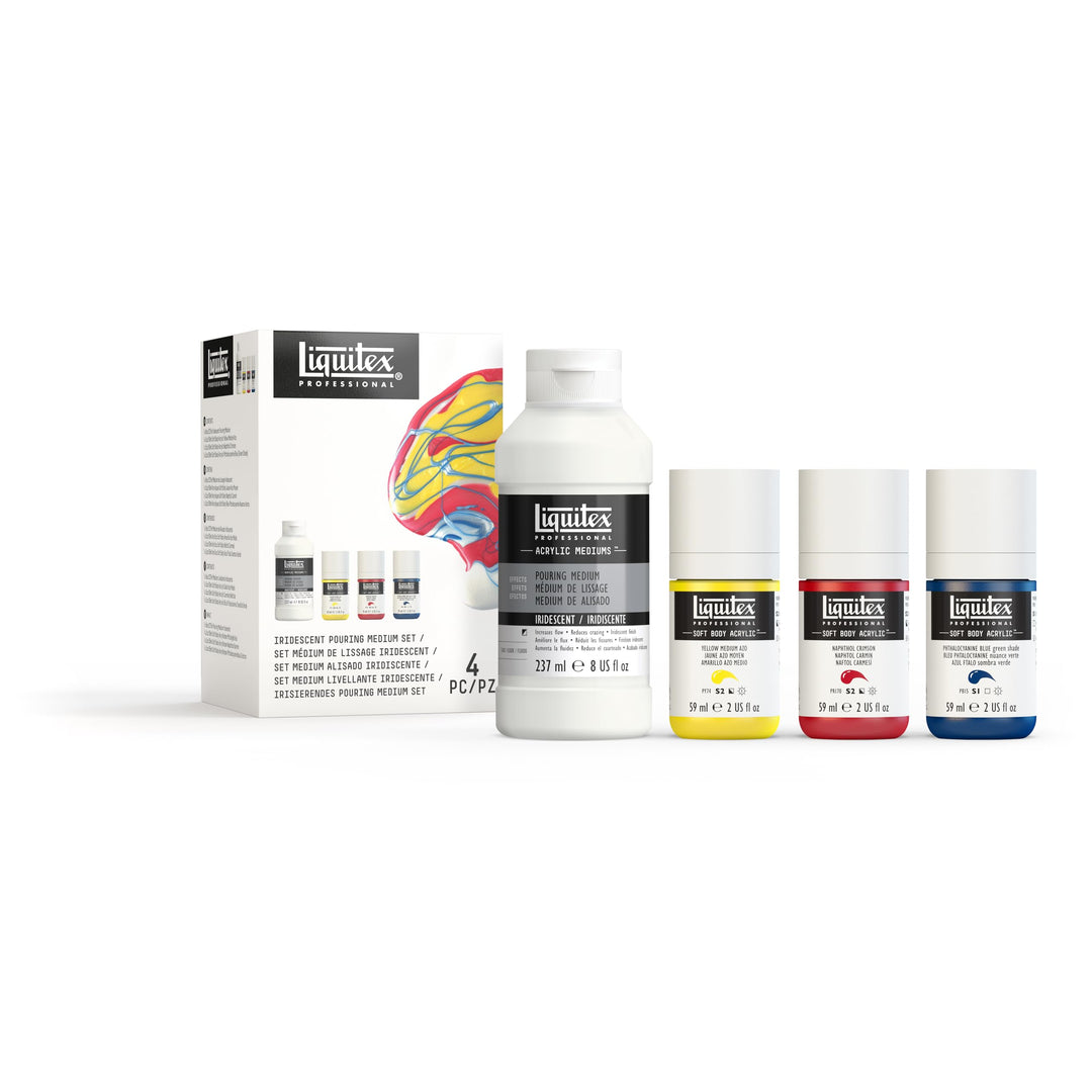 Liquitex 3699381 Soft Body Acrylfarbe Technik Set, 3 Acrylfarben und 1 Giessmedium in glänzend Pouri