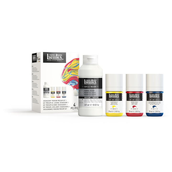Liquitex 3699381 Soft Body Acrylfarbe Technik Set, 3 Acrylfarben und 1 Giessmedium in glänzend Pouri