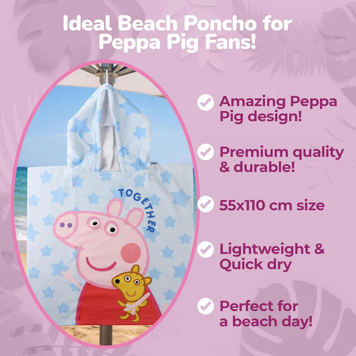 Peppa Wutz Together & Forever Kapuzenponcho Strand – 55x110 cm – Kinder – Leicht & Schnelltrocknend