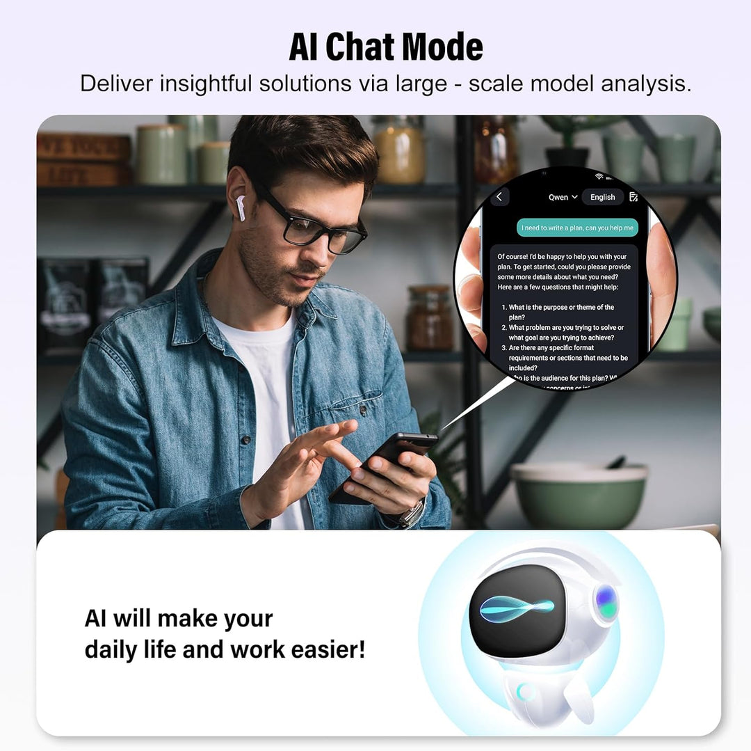 AI Kopfhörer Übersetzer, 3-in-1 Sprachübersetzer Kopfhörer 165 Sprachen mit App, 6 Übersetzungsmodi