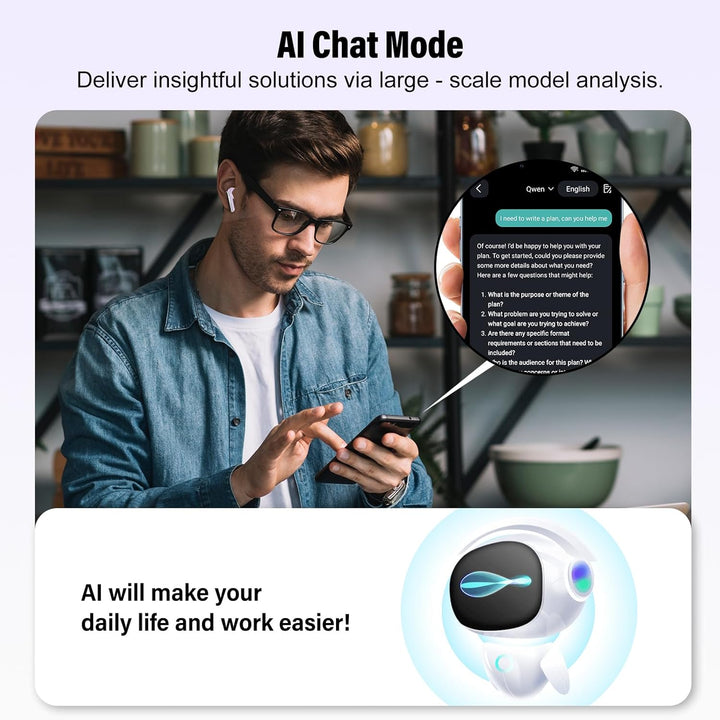 AI Kopfhörer Übersetzer, 3-in-1 Sprachübersetzer Kopfhörer 165 Sprachen mit App, 6 Übersetzungsmodi