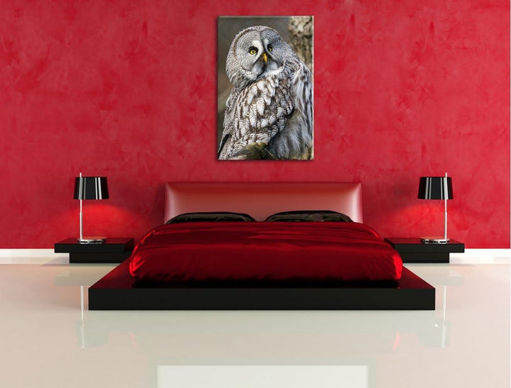 Pixxprint grosse Eule auf AST auf Leinwand, XXL riesige Bilder fertig gerahmt mit Keilrahmen, Kunstd