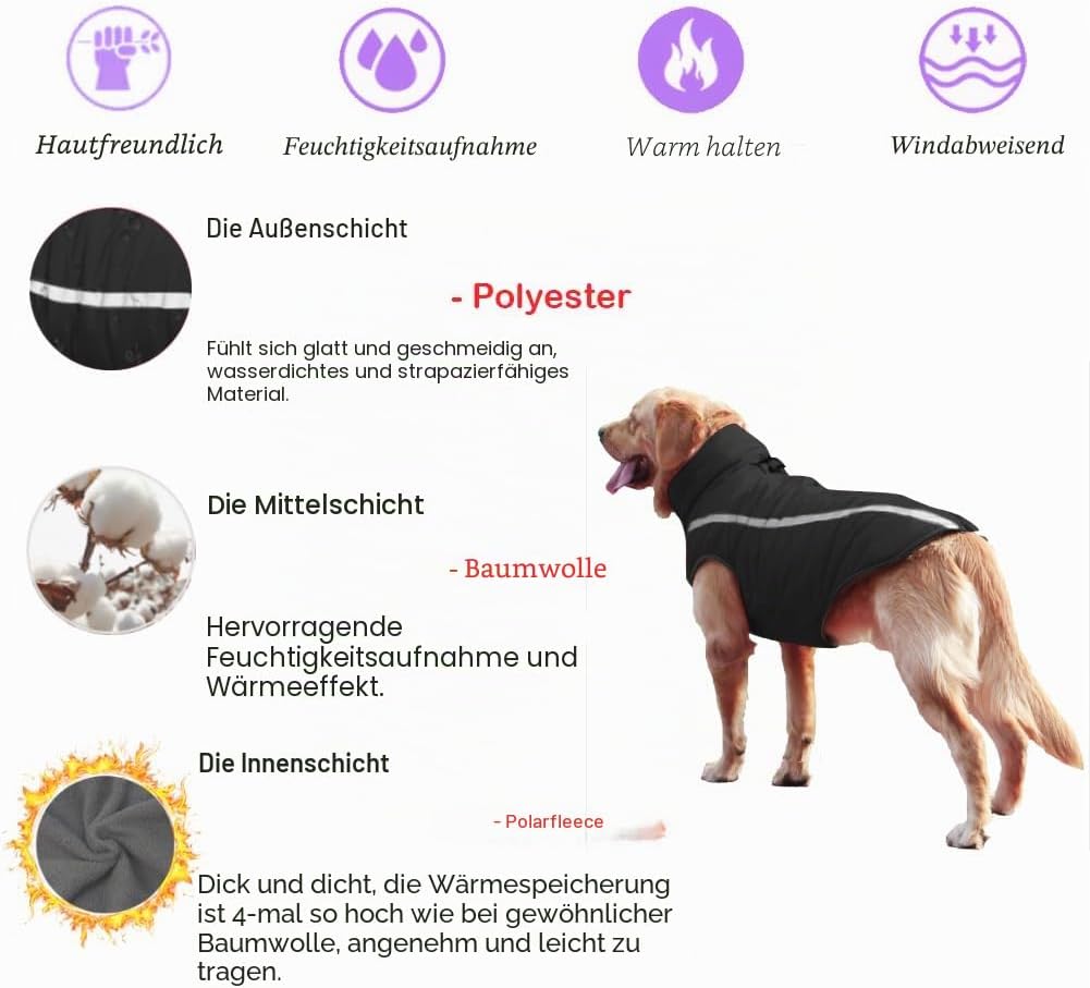 FEimaX Hundemantel Hundejacke wasserdichte Reflektierende Wintermantel mit Fleece Gefüttert Hund Wel