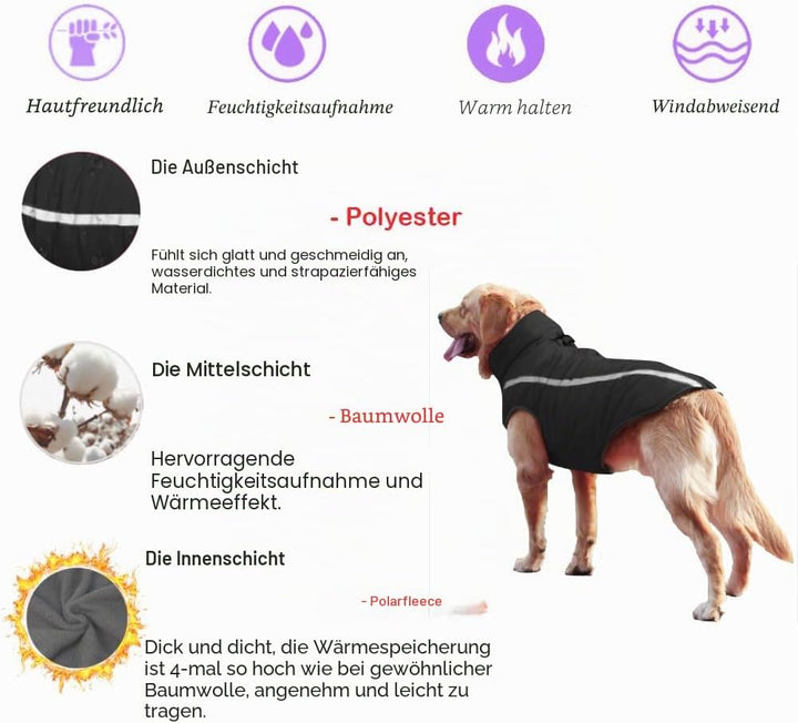 FEimaX Hundemantel Hundejacke wasserdichte Reflektierende Wintermantel mit Fleece Gefüttert Hund Wel