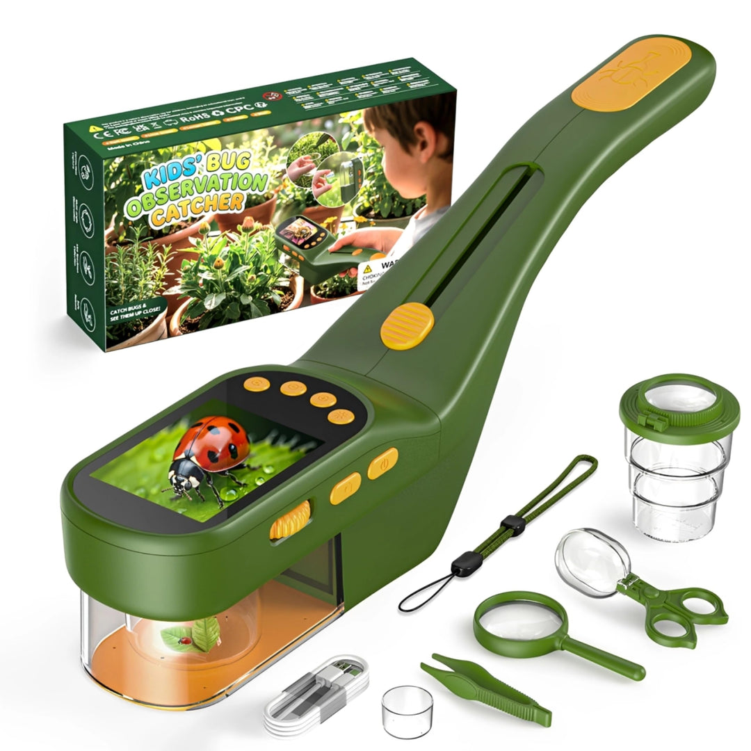 3-in-1 Insektenfänger für Kinder, Mikroskop für Kinder mit 2,4-Zoll-IPS-Display, 500X Vergrösserung