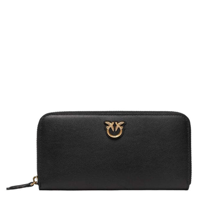 Pinko Damen Ryder Zip Around Kalbsleder Seide Reisezubehör-Brieftasche, Z99q_schwarz-Antique Gold