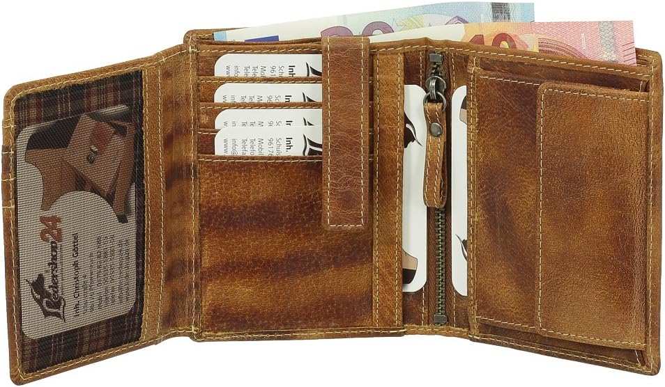 Ledershop24 Luxus Leder Bikerbörse mit Kette Biker Geldbörse Portemonnaie Geldbeutel 10 cm vers. Far
