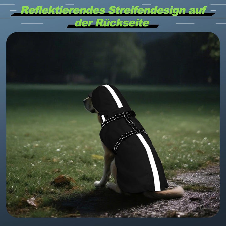 Hunderegenmantel wasserdicht, Regenjacke mit reflektierenden Streifen, H-Brustgeschirr (D-Ring) & Ab