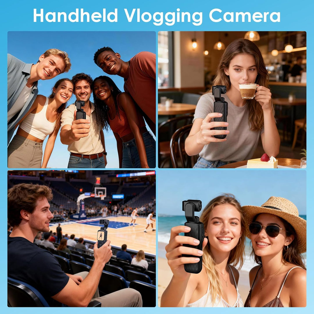 LAMA Vlog Kamera Videokamera 4K 64MP Mini Tragbare Actionkamera mit 320° Gedrehtes Objektiv 64GB Kar