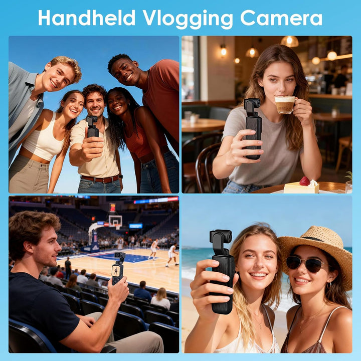 LAMA Vlog Kamera Videokamera 4K 64MP Mini Tragbare Actionkamera mit 320° Gedrehtes Objektiv 64GB Kar