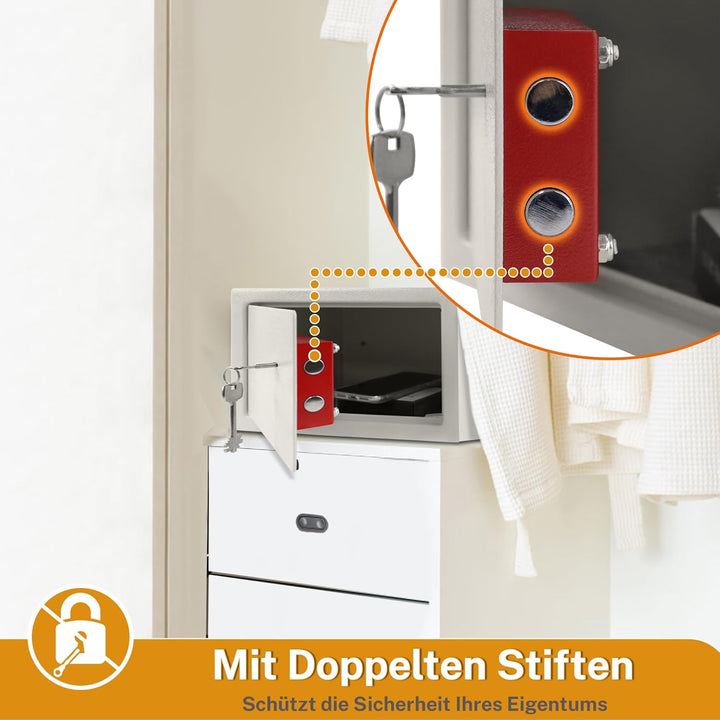 YARDIN Möbeltresor Doppelbartschloss, Tresor Safe mit 2 x Schlüssel, Safe Geldschrank Boden, Wandtre