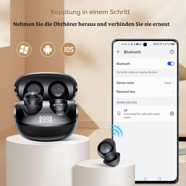 Bluetooth Kopfhörer In Ear, Mini Schlafkopfhörer für Seitenschläfer 2026 | Bluetooth 5.4 Hi-Fi Sound