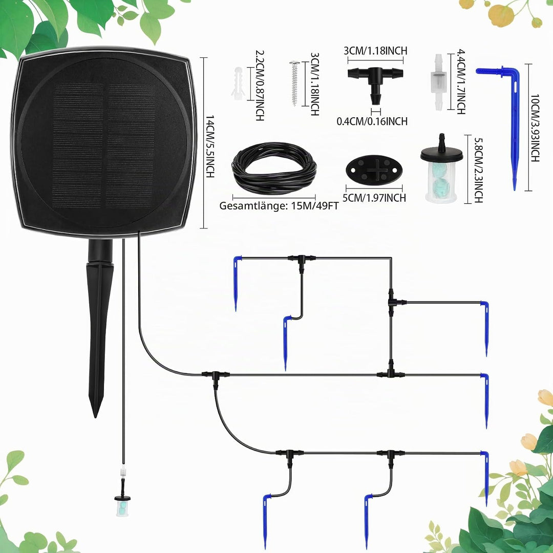 Solar Bewässerungssystem, Gartenbewässerungssystem Balkon 15M Schlauch Automatisches Garten Balkonto