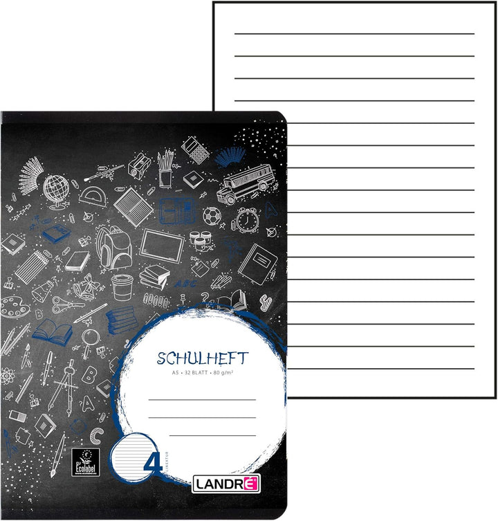 Landré Schulheft A5, 32 Blatt, Lineatur 4, liniert, 10 Stück Lineatur 4 - liniert, Lineatur 4 - lini