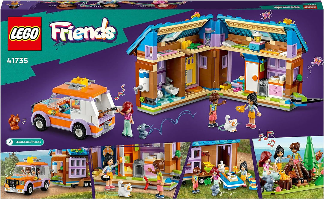 LEGO 41735 Friends Mobiles Haus, Camping-Spielzeug mit Auto, Tieren und Mini-Puppen Leo, Paisley & L
