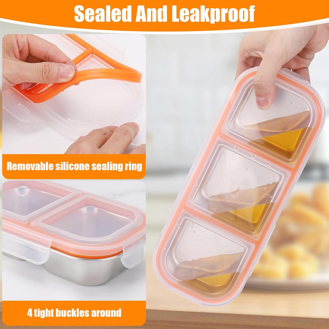 2 Stück Snackbox mit Fächern, Brotdose Kinder mit Fächern aus Edelstahl, Snackschale mit Deckel, Lec