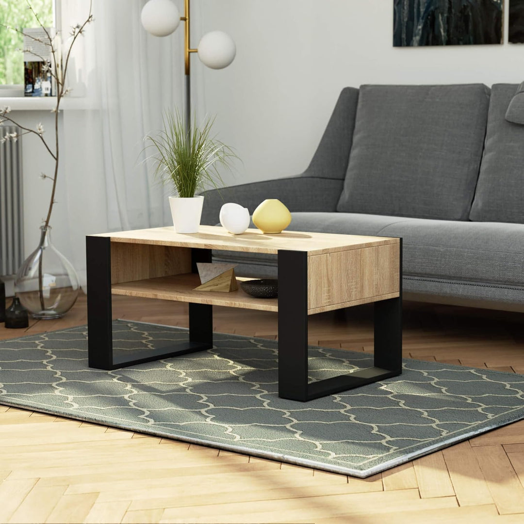 AKORD Couchtisch Holz DOMI mit einem Regal | 92x45x53cm | Für Wohnzimmer | Schlafzimmer Schrank | Mi