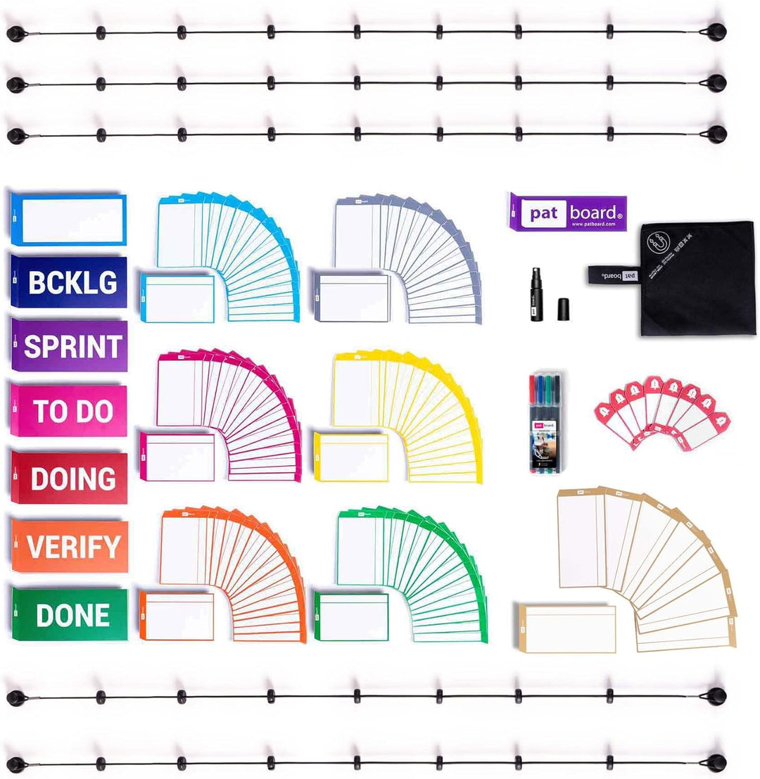 PATboard Kanban Board und Scrum Board – Full Tool Set für Whiteboard, Magnettafel - Beschreibbare Ma
