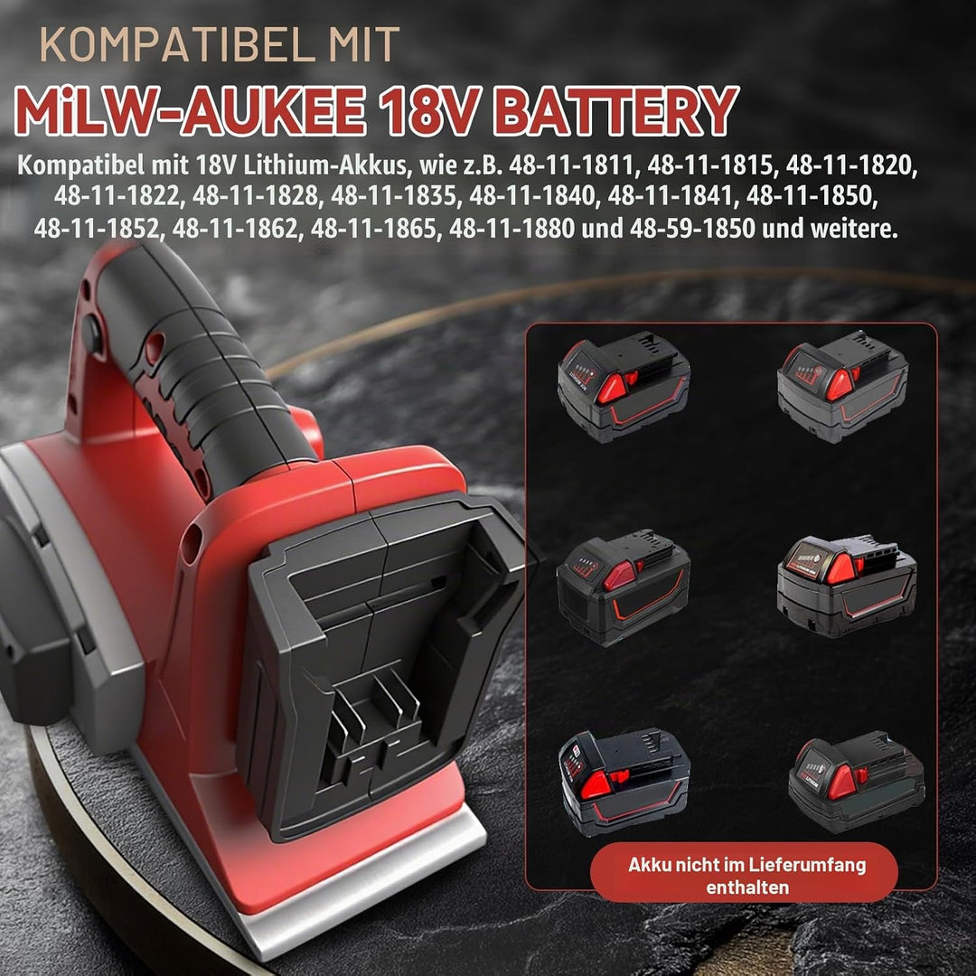 Kabellose elektrische Hand-Planer kompatibel mit Milwaukee 18V Batterie, 15000RPM bürstenlose Power