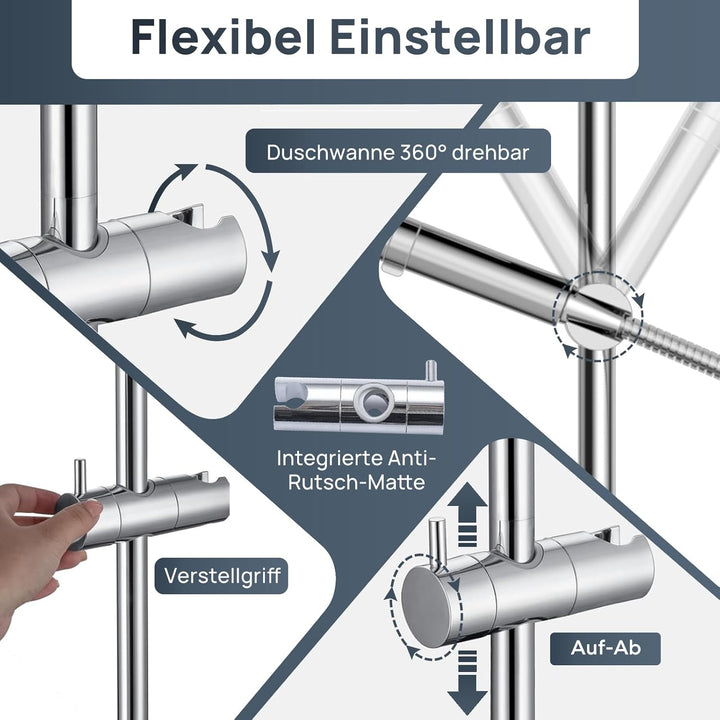 DETBOM Duschstange Edelstahl mit Handbrause 90cm, 3 Strahlarten Duschsystem, 360°Drehbar Duschkopfha
