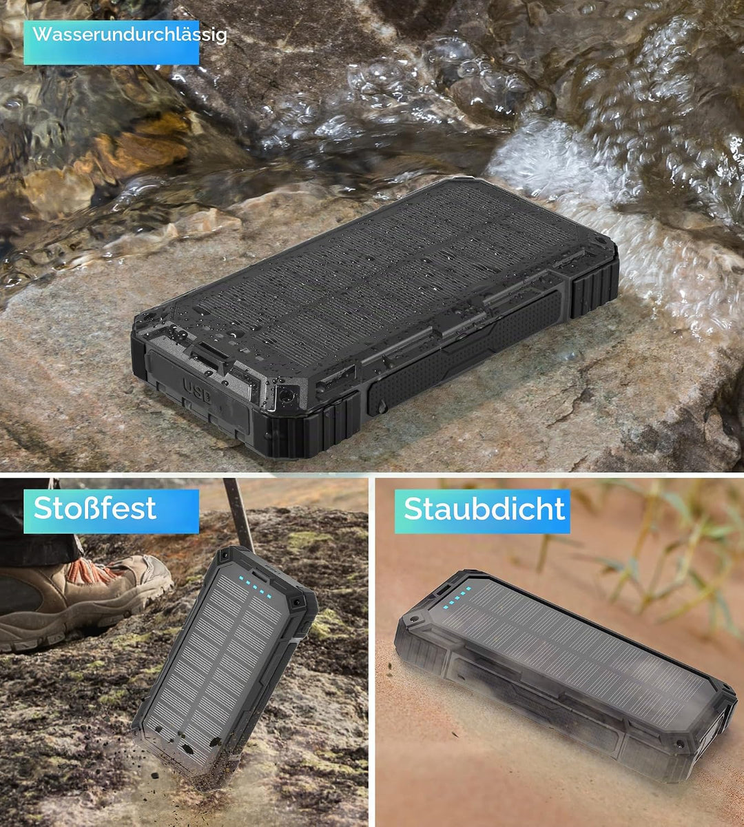 Solar Powerbank 56800mAh, 30W Solarladegeräte PD 3.0A USB C Schnellladen mit 4 Kabeln, 3 Port (2 USB
