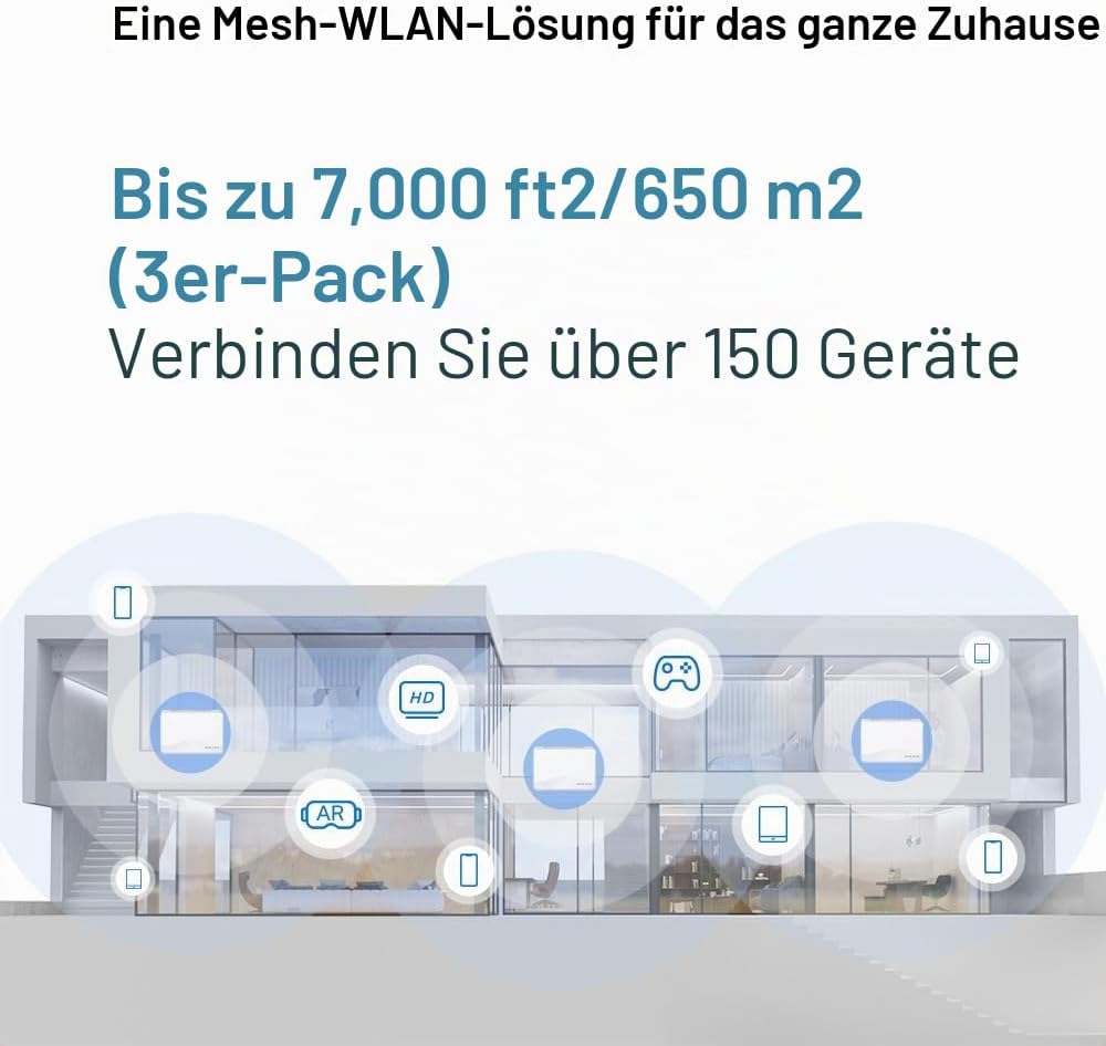 Mercusys Halo H3600BE Mesh WLAN Set (3er-Pack), Wi-Fi 7 BE3600 Dualband-Router & Repeater, 3 × Gigab