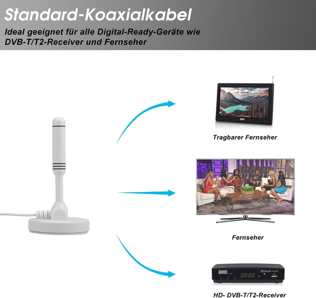 August DTA240 DVB-T/DVB-T2-Antenne - stärkere Stabantenne für digitales Fernsehen/Digital TV/DVB-T2