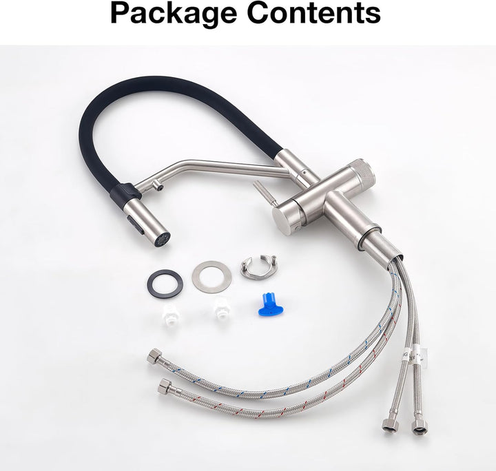 Faustina 4 Wege Küchenarmatur abnehmbar, Doppelhebel Armatur Wasserhahn Küche mit Trinkwasser und So