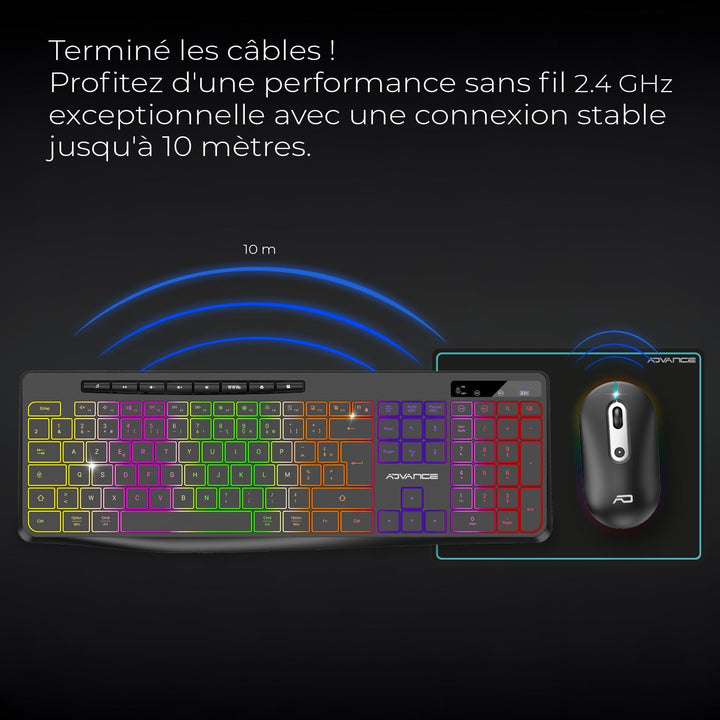 A: Beleuchtetes kabelloses Tastatur- und Maus-Set, 2,4 GHz, wiederaufladbar, RGB-Hintergrundbeleucht