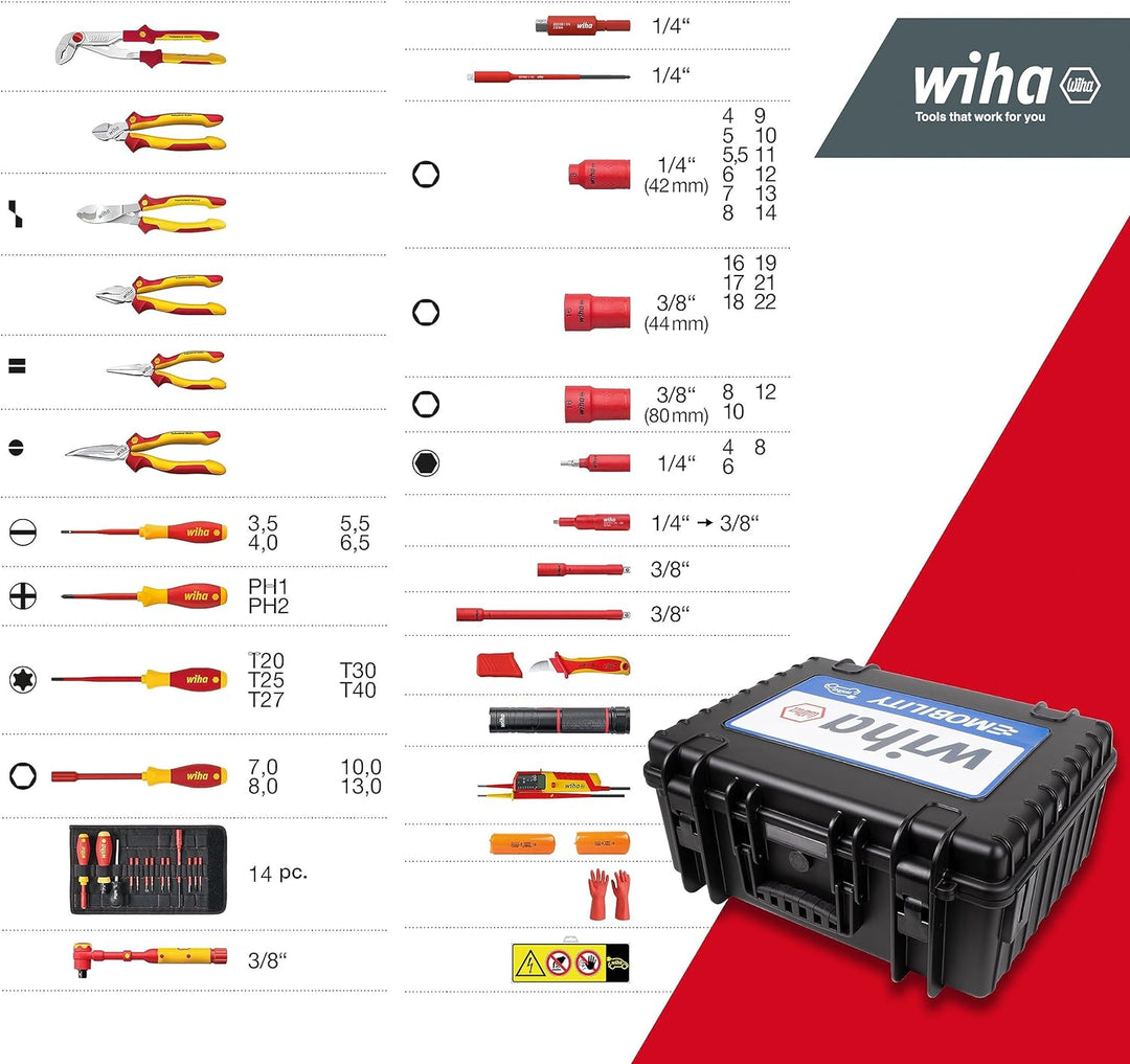 Wiha Werkzeugkoffer Set XL eMobility für Hybrid-und Elektrofahrzeuge (44198),77 teilig