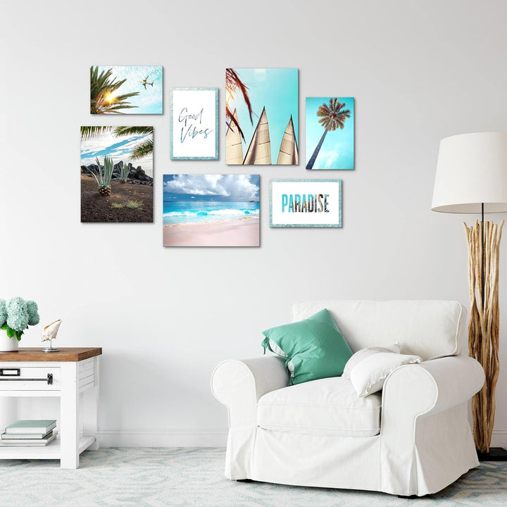 Novart Wandbilder Meer - KOMPLETT AUFHÄNGFERTIG - Paradies Strand Wohnzimmer Schlafzimmer- 7 Moderne