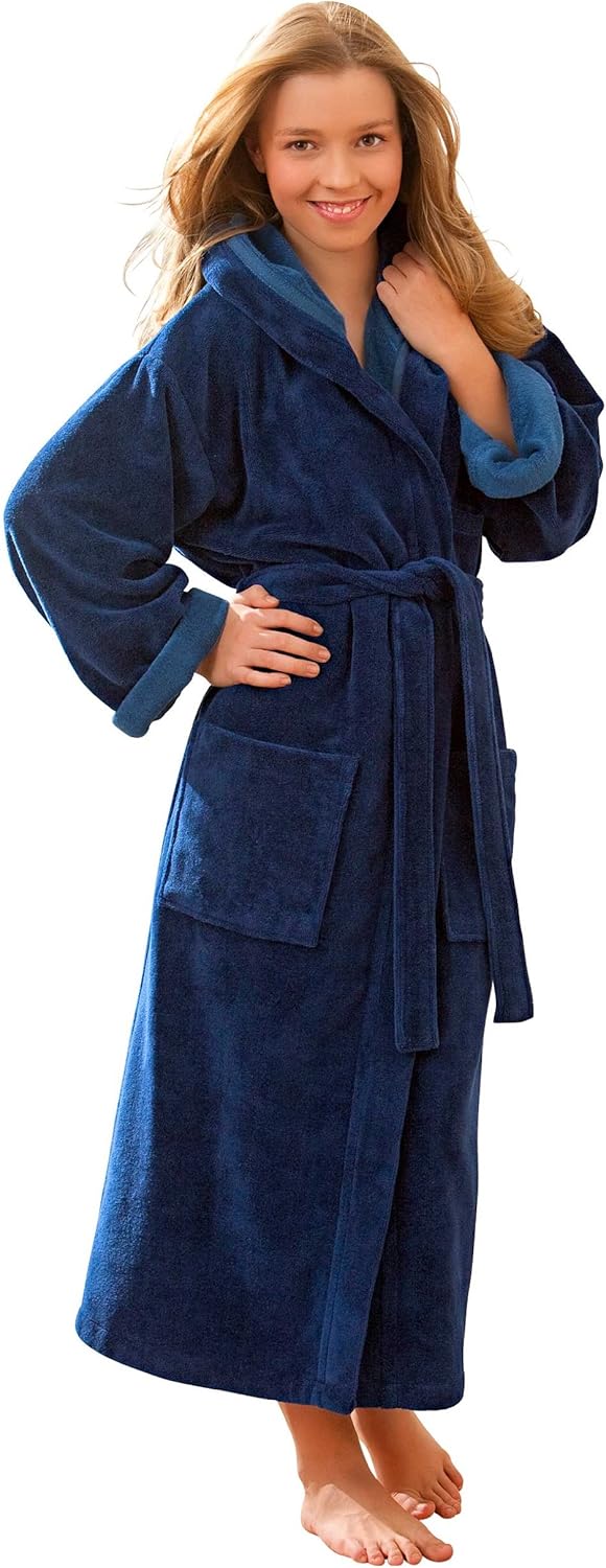 Morgenstern Bademantel Kinder Teenager Mädchen Jungen Frottee Velours Kapuze 134-140 Blau, 134-140 B