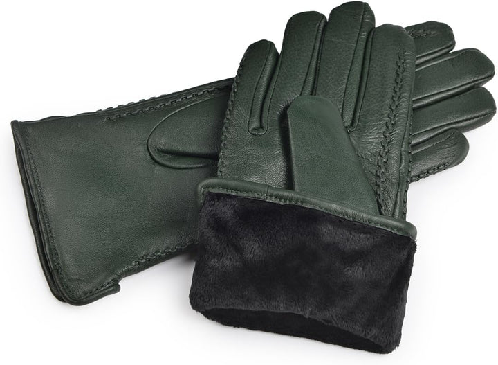 Harssidanzar Damen Winter Warmes Futter Lammfell Leder Handschuhe Touchscreen Texting Warme Fahrhand
