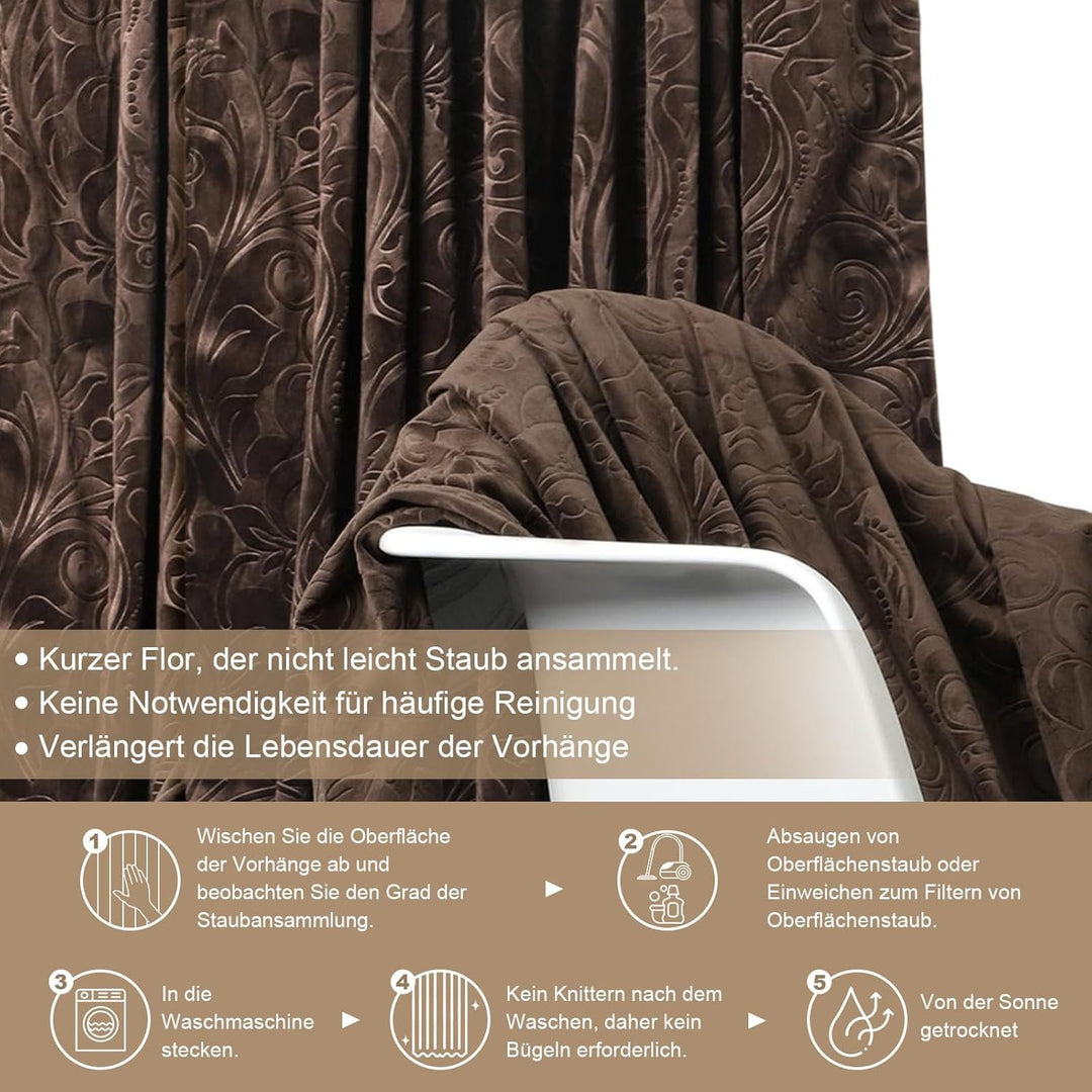 Rosnek 2 Stück übergardinen mit kräuselband,H225xB132CM Luxus Vorhang Samt Gardinen Blickdicht Therm