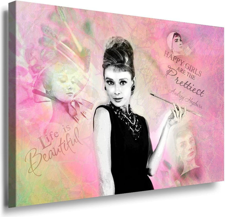 Julia-Art Bilder - Audrey Hepburn Wandbild Quotes Sprüche Zitate Leinwandbild XXL 80 x 60 cm - Gross