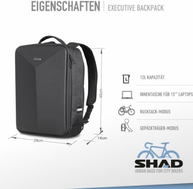 SHAD Bikes - gepäckträgertasche Rucksack Executive Backpack 12L - Fahrradtasche Rucksack Gepäckträge