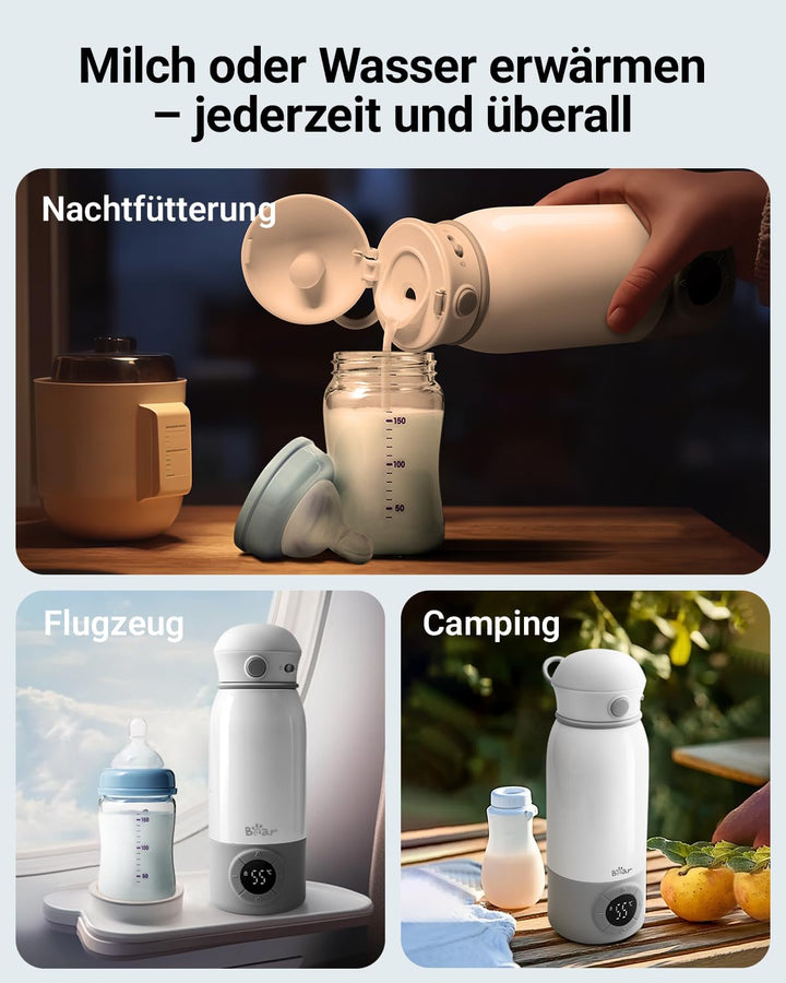 Bear Tragbarer Flaschenwärmer Baby für unterwegs, Schnell aufheizbarer elektrischer Milchwärmer ohne
