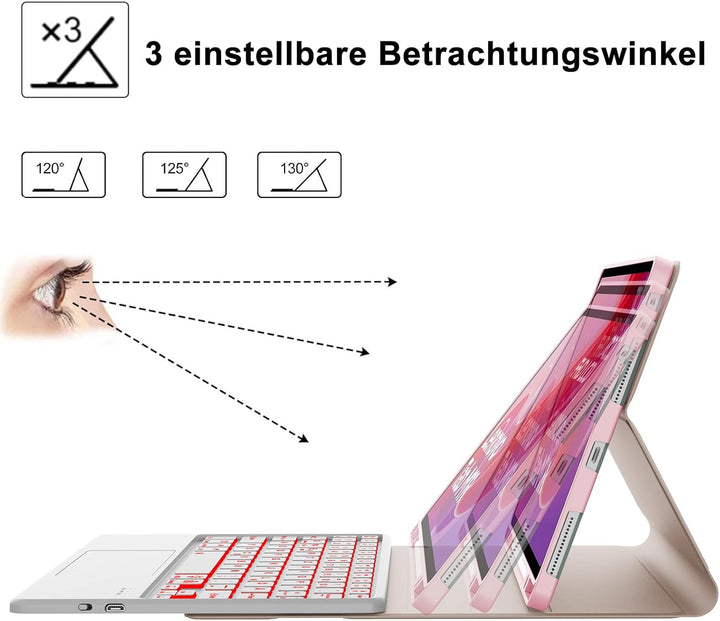 Tastatur Hülle für Lenovo Tab M11 2024, Multi Touch Trackpad, 7 Farben Beleuchtung, Hülle Tastatur m